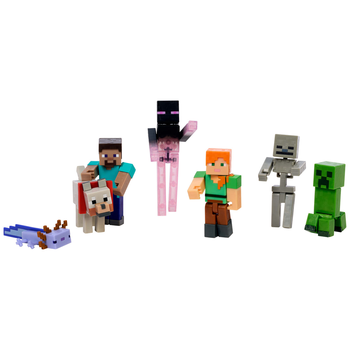 Koleksiyon yapmaya yeni başlayanlar için ideal, Minecraft Overworld Seti'nde 8 cm'lik 7 aksiyon figürü