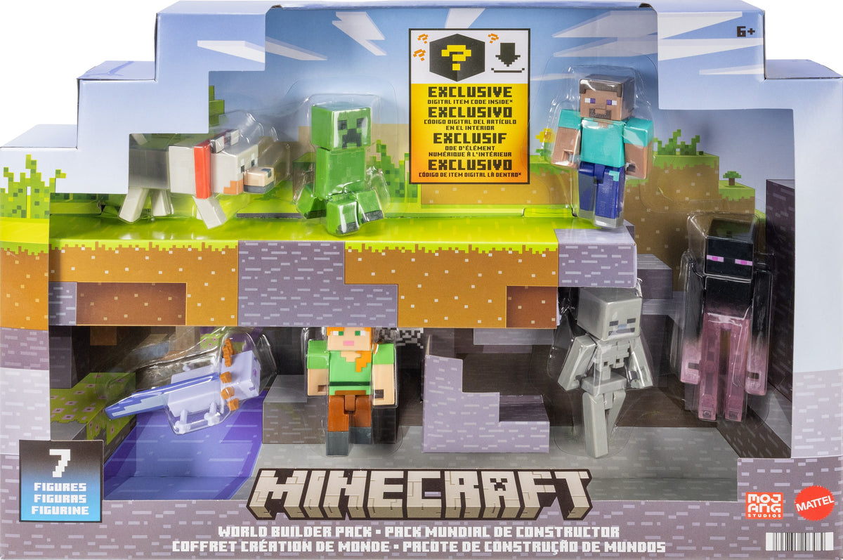 Koleksiyon yapmaya yeni başlayanlar için ideal, Minecraft Overworld Seti'nde 8 cm'lik 7 aksiyon figürü