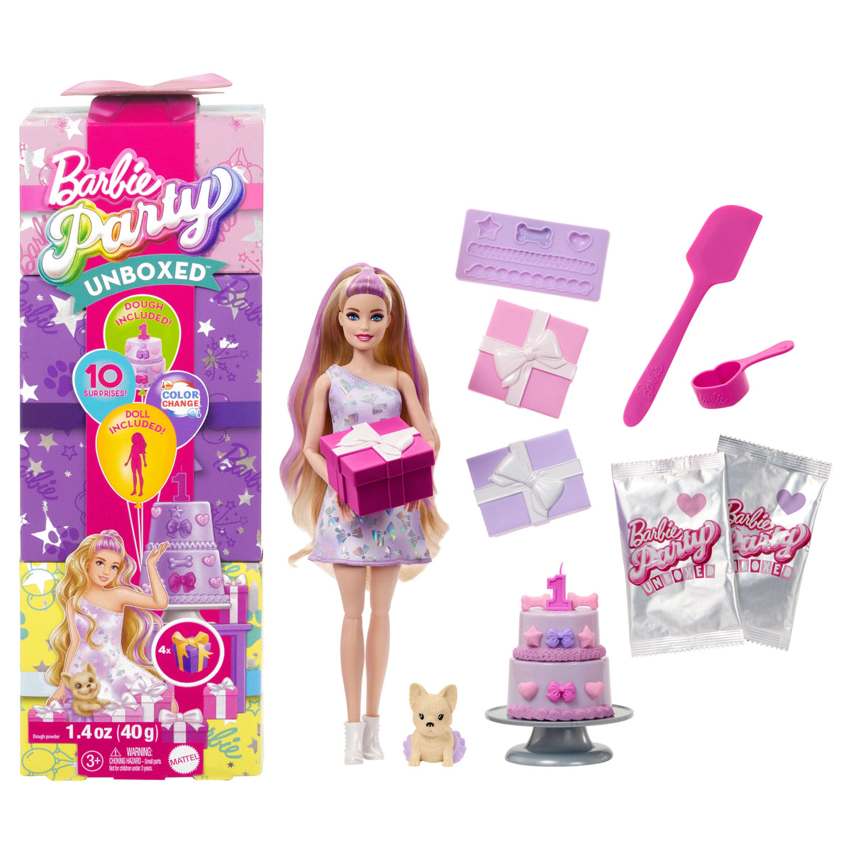 Barbie Parti Paketi Minik Dostumun Doğum Günü serisi bebek, aksesuarlar ve 10 sürpriz (Stiller çeşitlilik gösterebilir)