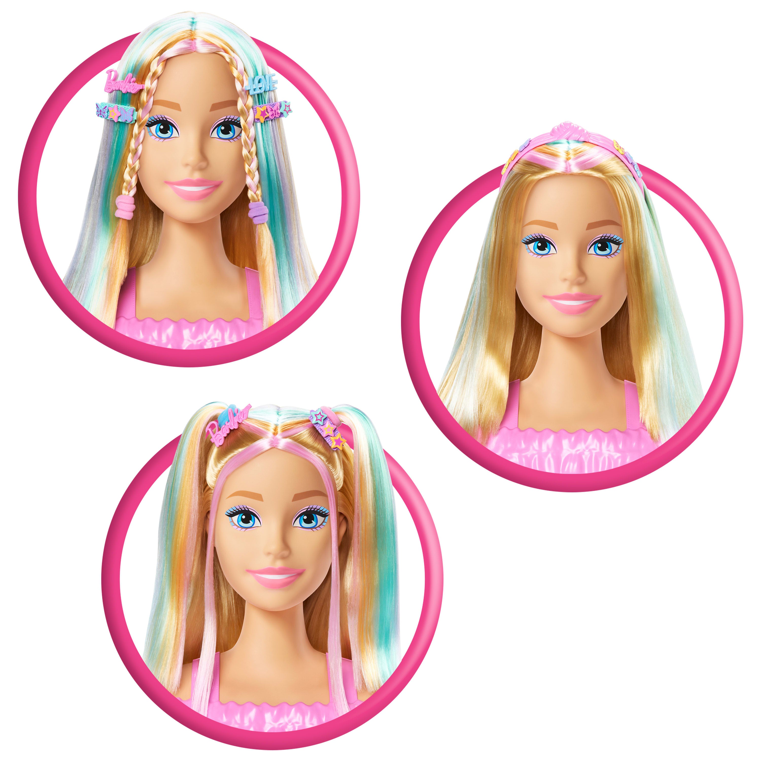 Barbie Saç Tasarımı Büstü, sarı saç ve 20'den fazla saç şekillendirme aksesuarı