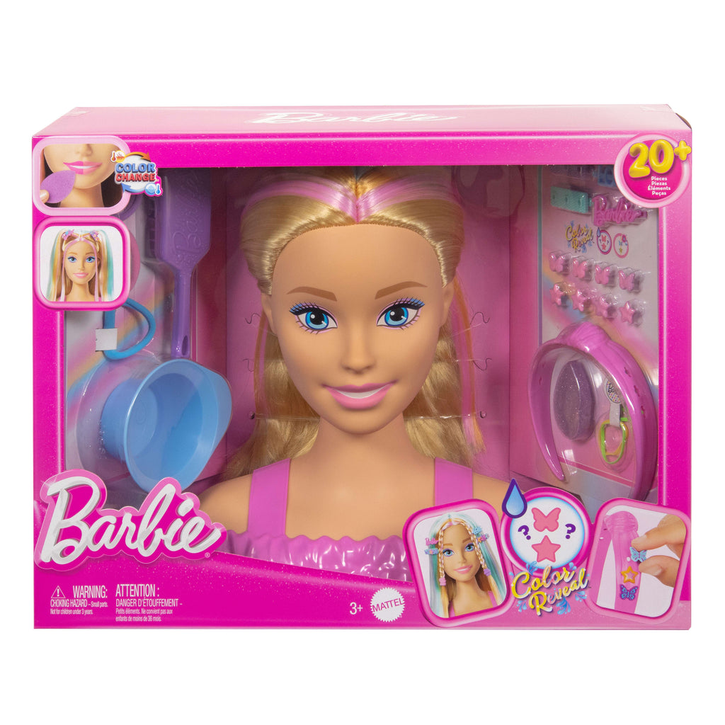 Barbie Saç Tasarımı Büstü, sarı saç ve 20'den fazla saç şekillendirme aksesuarı