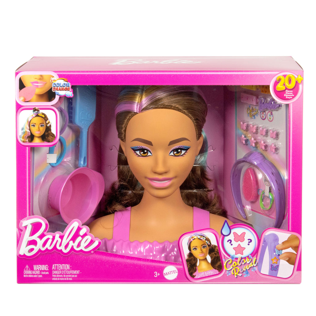 Barbie Saç Tasarımı Büstü, kahverengi saç ve 20'den fazla saç şekillendirme aksesuarı