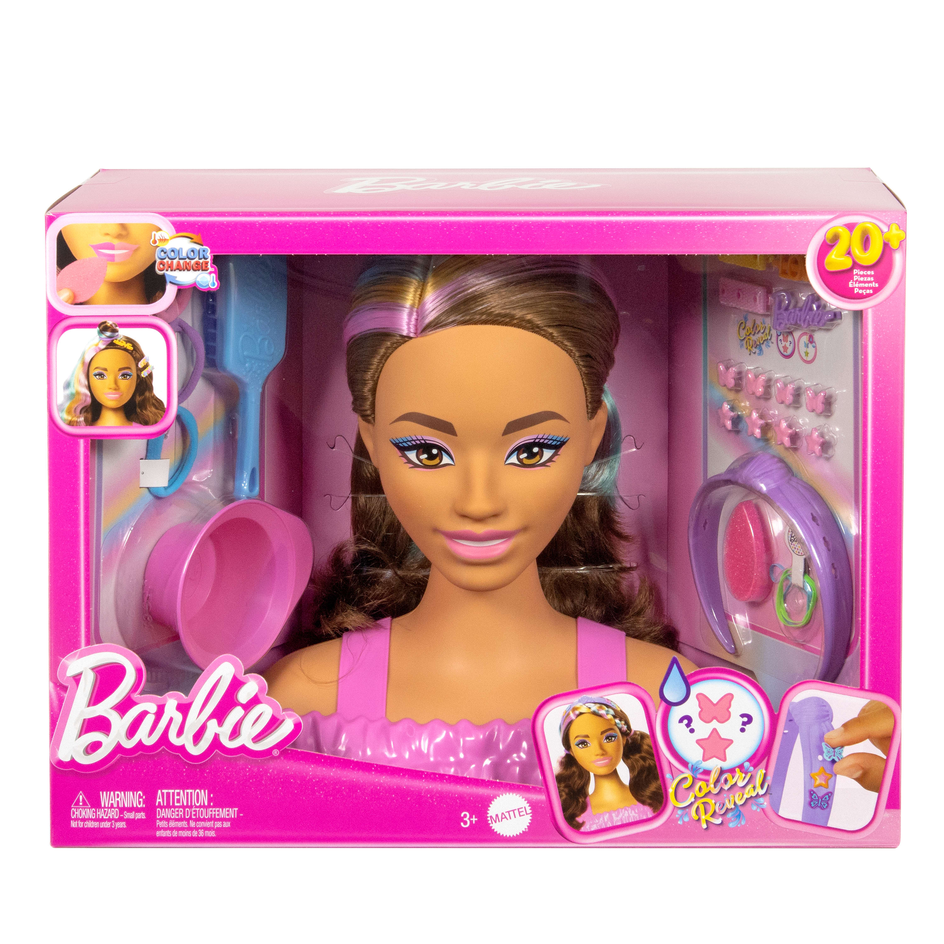Barbie Saç Tasarımı Büstü, kahverengi saç ve 20'den fazla saç şekillendirme aksesuarı