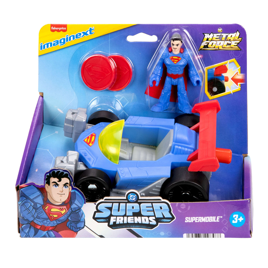 Fisher-Price Imaginext DC Super Friends Metal Force Supermobile oyuncak araba ve Superman aksiyon figürü seti