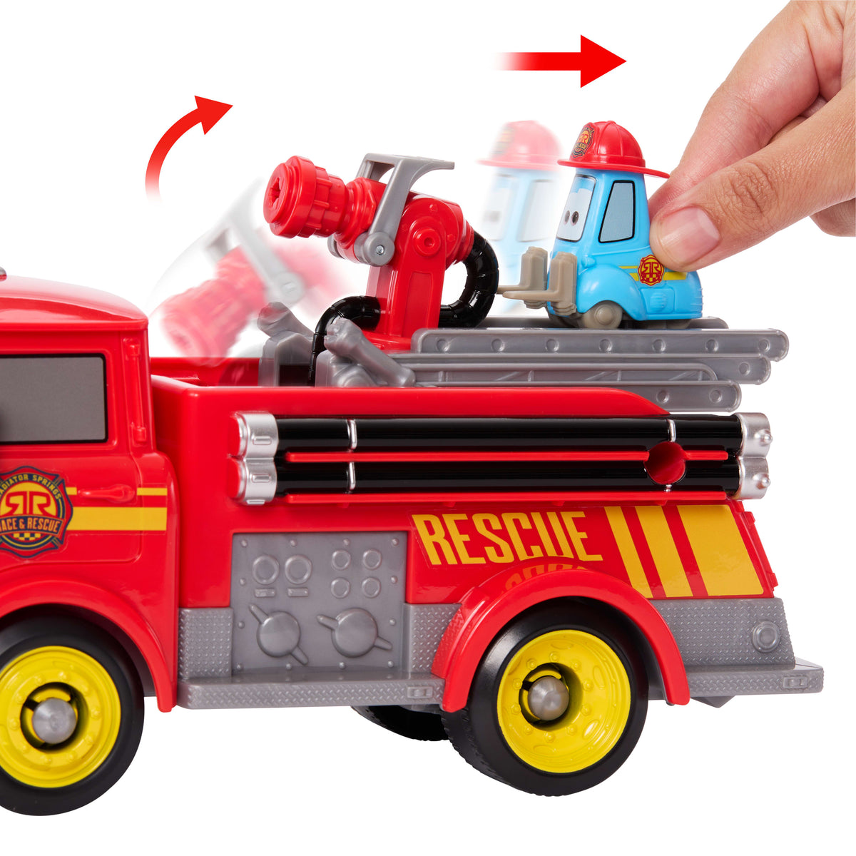 Disney ve Pixar Cars Radyatör Kasabası Hızlı Kahramanlar İtfaiyeci Red ve Guido figürleri ile aksesuarlar
