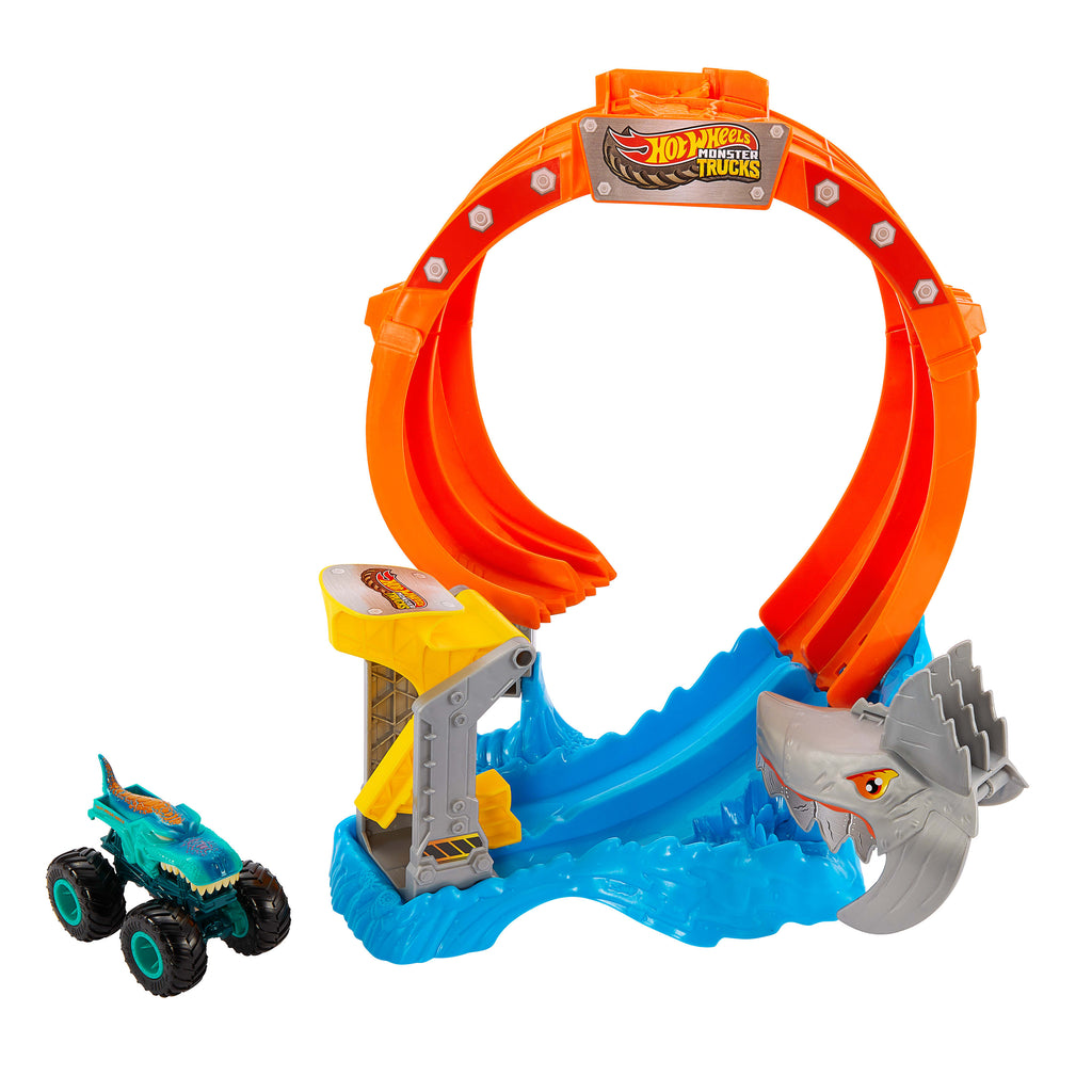 Hot Wheels Monster Trucks Köpekbalığı Oyun Seti ve 1:64 ölçekli Mega-Wrex aracı
