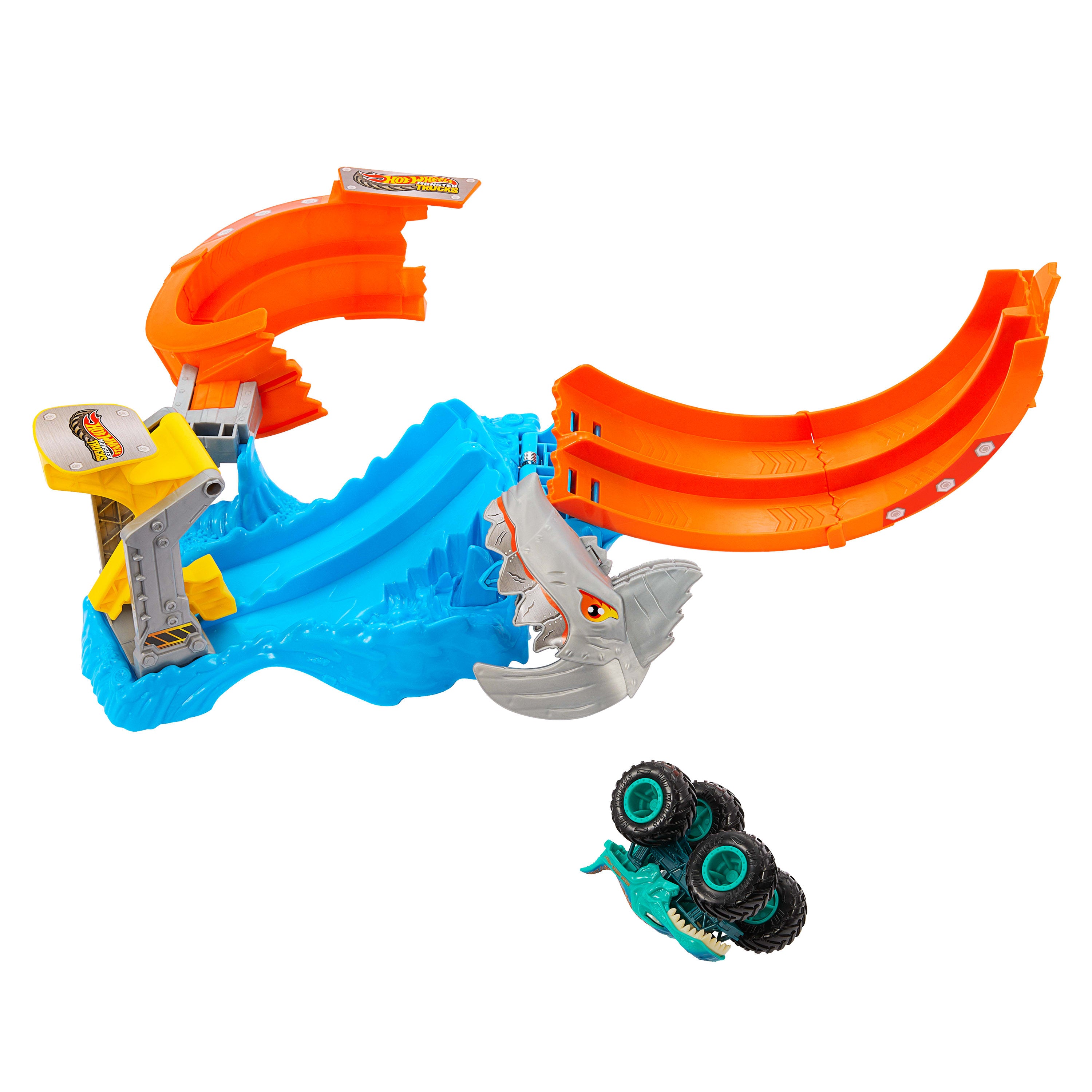 Hot Wheels Monster Trucks Köpekbalığı Oyun Seti ve 1:64 ölçekli Mega-Wrex aracı