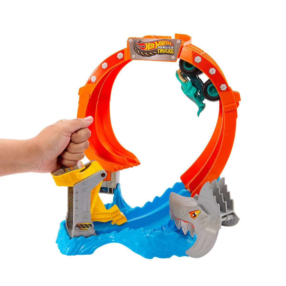 Hot Wheels Monster Trucks Köpekbalığı Oyun Seti ve 1:64 ölçekli Mega-Wrex aracı