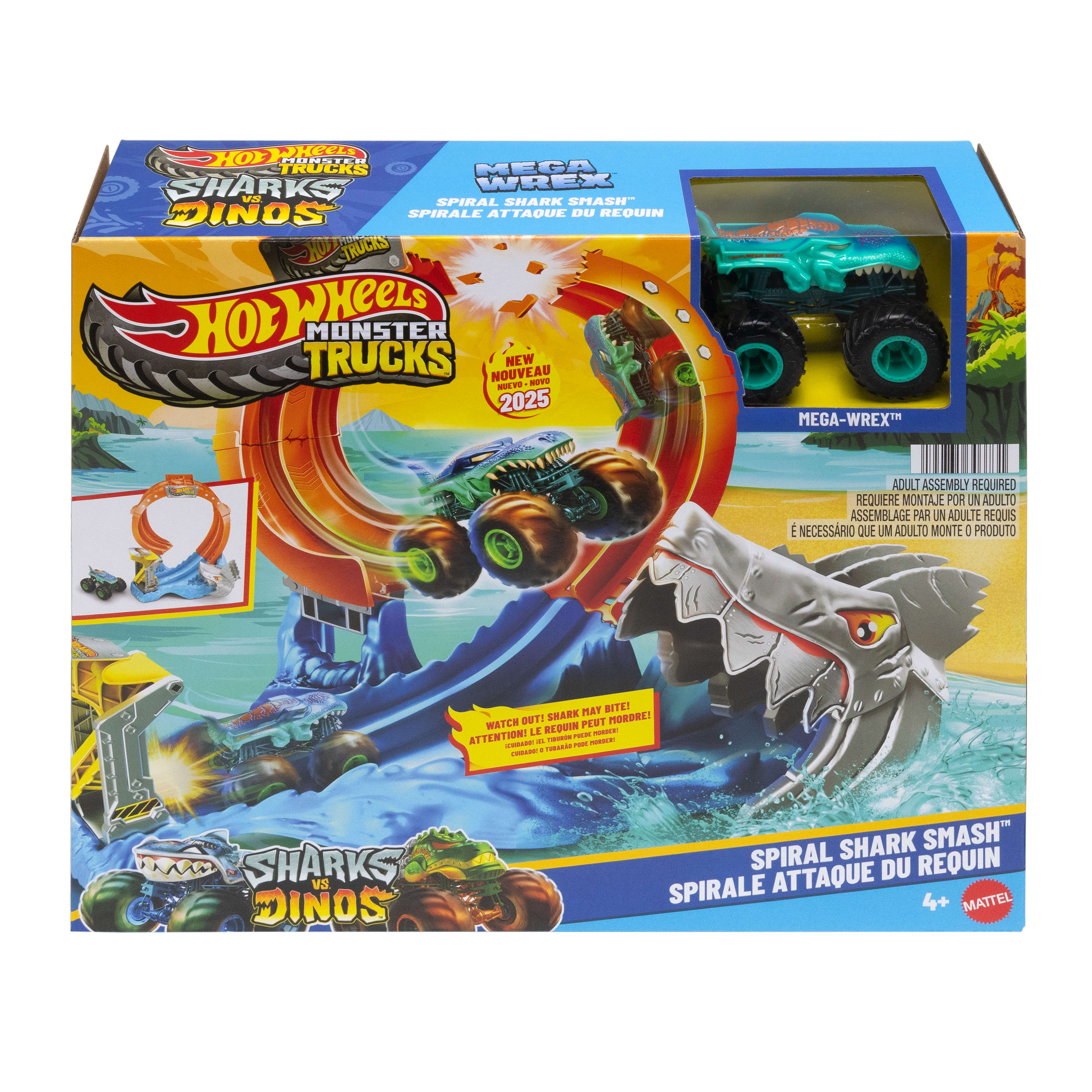 Hot Wheels Monster Trucks Köpekbalığı Oyun Seti ve 1:64 ölçekli Mega-Wrex aracı