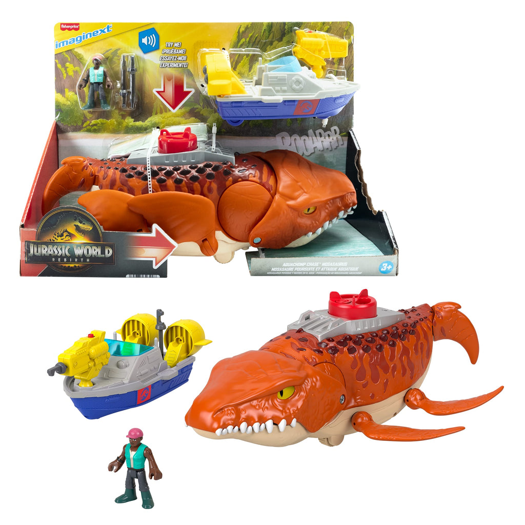 Fisher-Price Imaginext Jurassic World Rebirth Dev Ağızlı Mosasaurus dinozor oyuncağı ve oyun seti