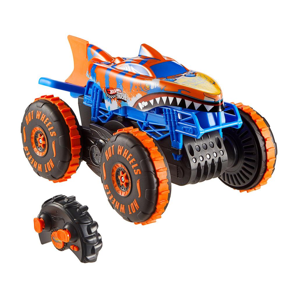 Hot Wheels Monster Trucks Tiger Shark uzaktan kumandalı tırmanış aracı, pille çalışan uzaktan kumandalı oyuncak kamyon