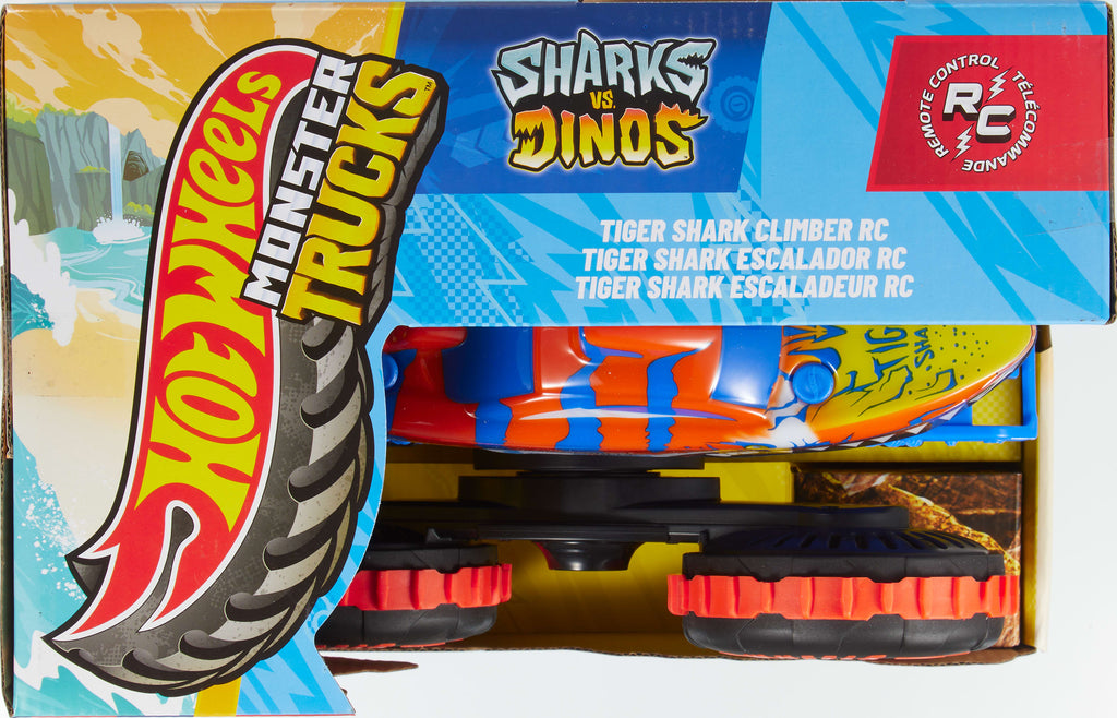 Hot Wheels Monster Trucks Tiger Shark uzaktan kumandalı tırmanış aracı, pille çalışan uzaktan kumandalı oyuncak kamyon