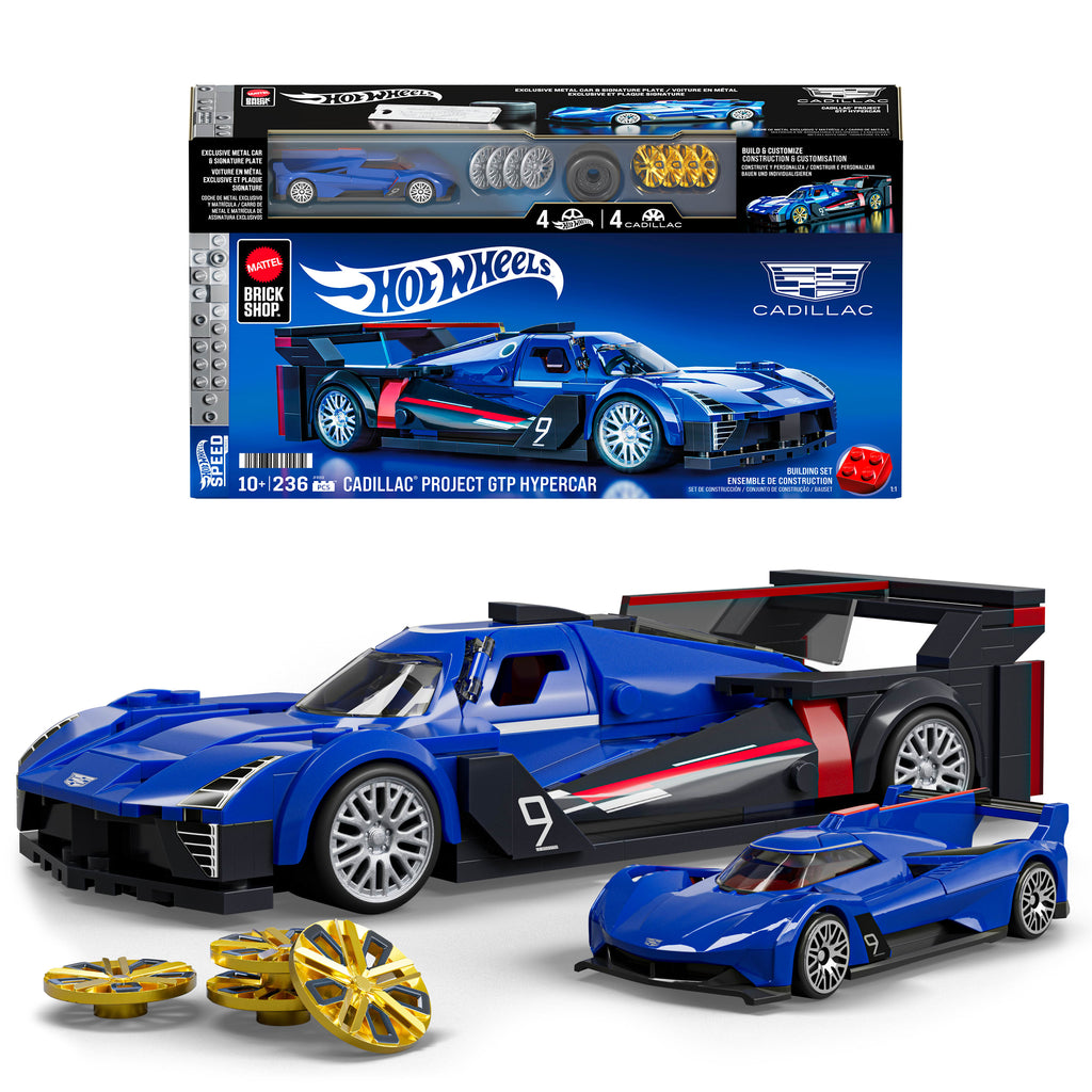 Mattel Brick Shop Hot Wheels Cadillac Project GTP Hypercar yapı oyuncağı seti (236 Parça), koleksiyoncular için