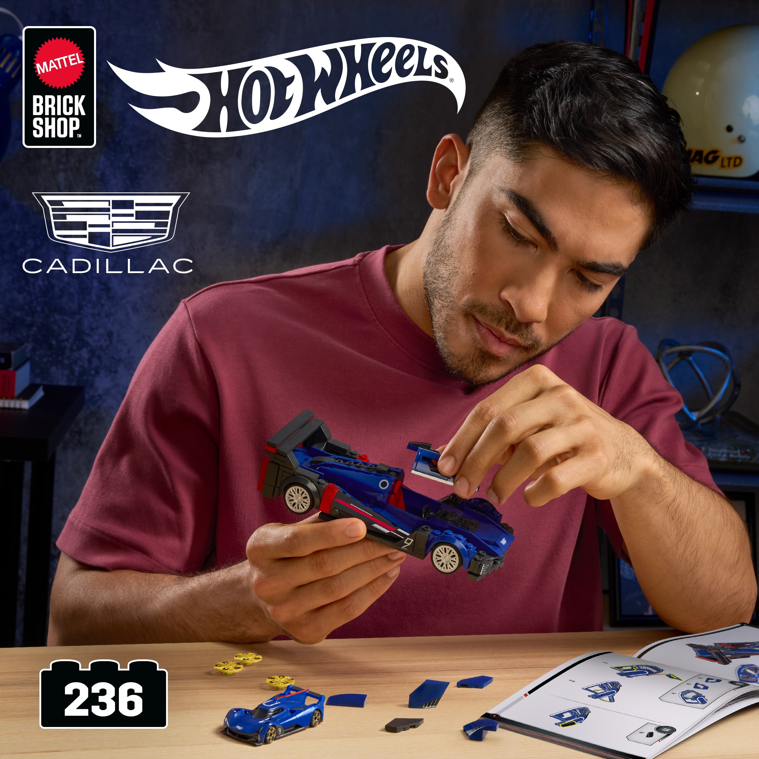 Mattel Brick Shop Hot Wheels Cadillac Project GTP Hypercar yapı oyuncağı seti (236 Parça), koleksiyoncular için