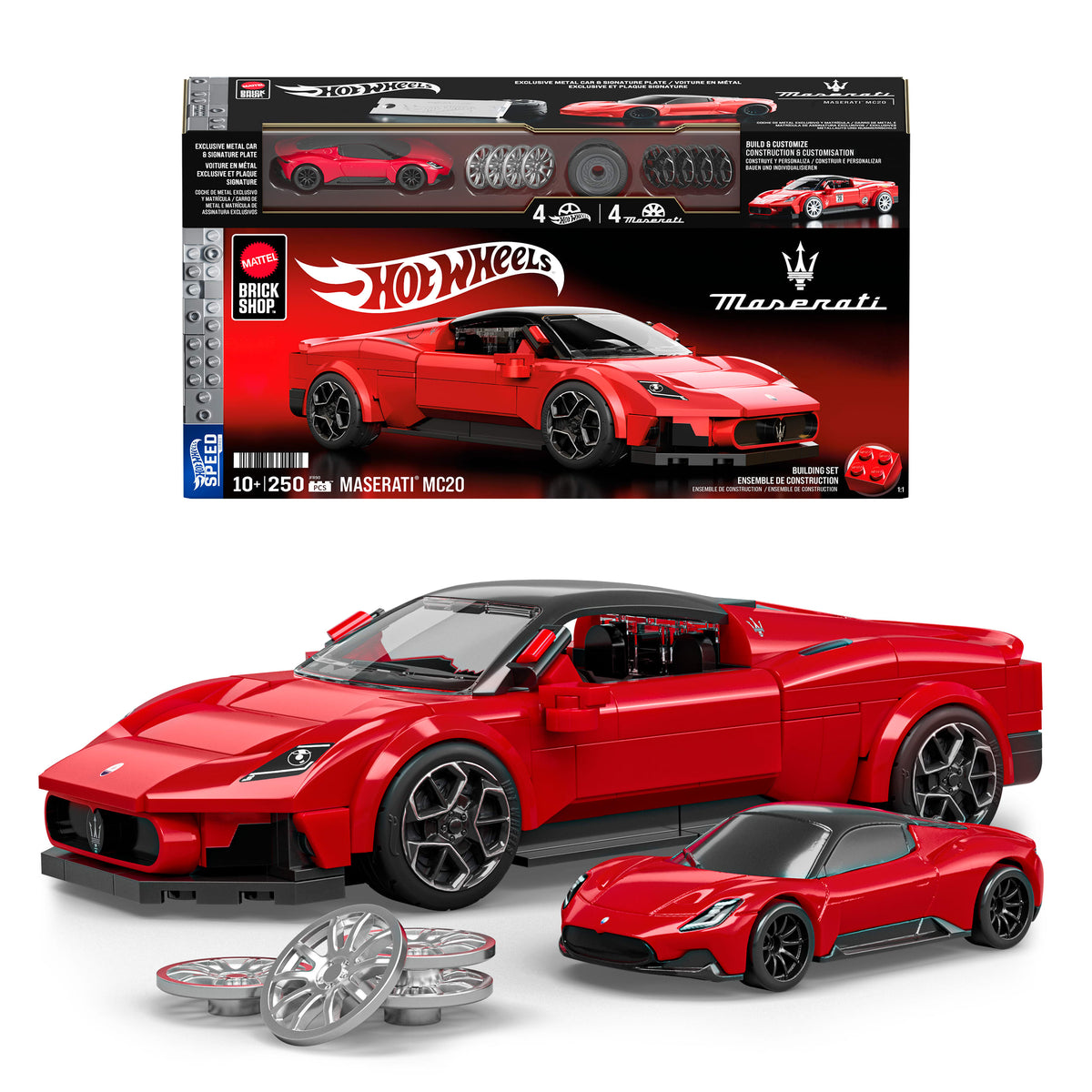 Mattel Brick Shop Hot Wheels Maserati MC20 yapı oyuncağı seti (250 Parça), koleksiyoncular için