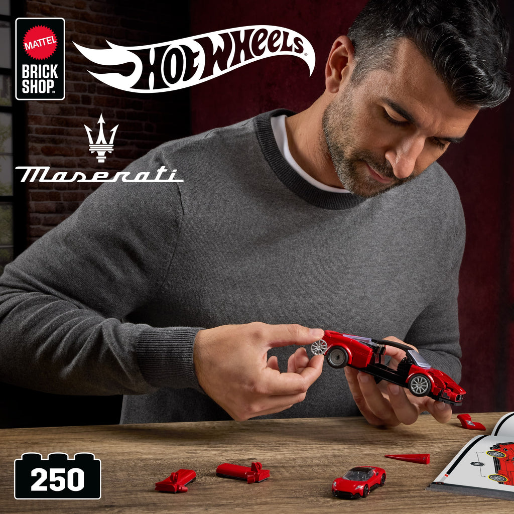 Mattel Brick Shop Hot Wheels Maserati MC20 yapı oyuncağı seti (250 Parça), koleksiyoncular için