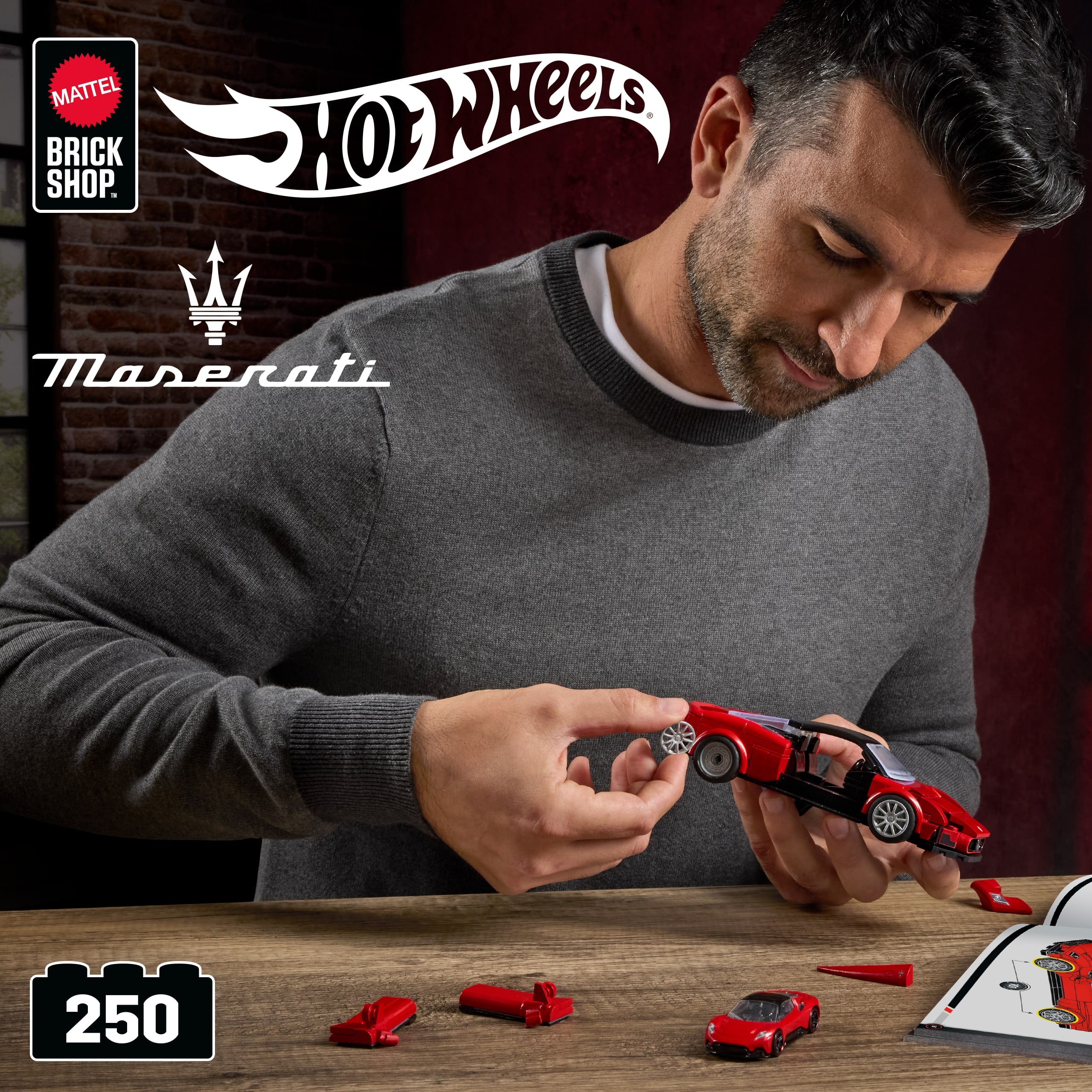 Mattel Brick Shop Hot Wheels Maserati MC20 yapı oyuncağı seti (250 Parça), koleksiyoncular için