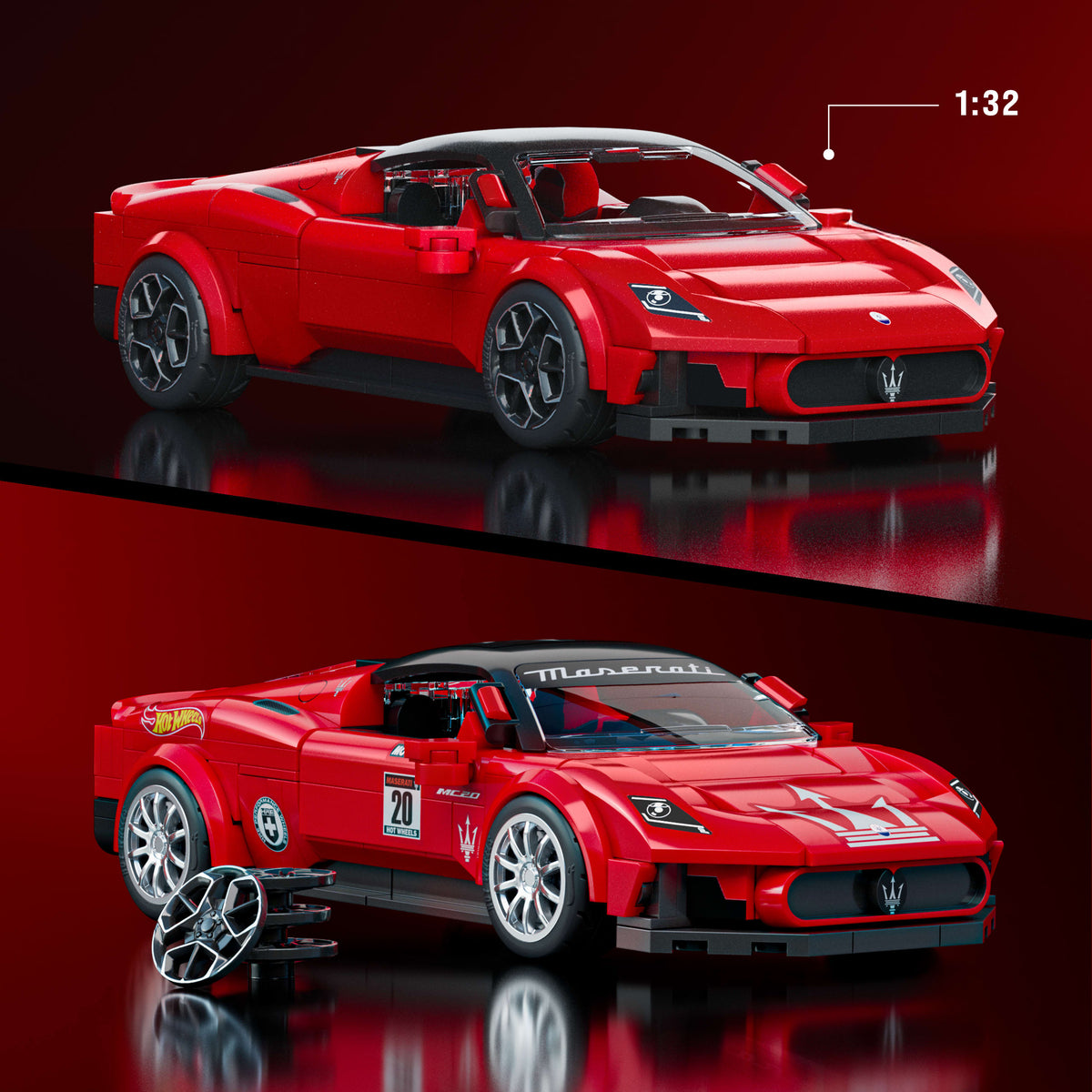 Mattel Brick Shop Hot Wheels Maserati MC20 yapı oyuncağı seti (250 Parça), koleksiyoncular için