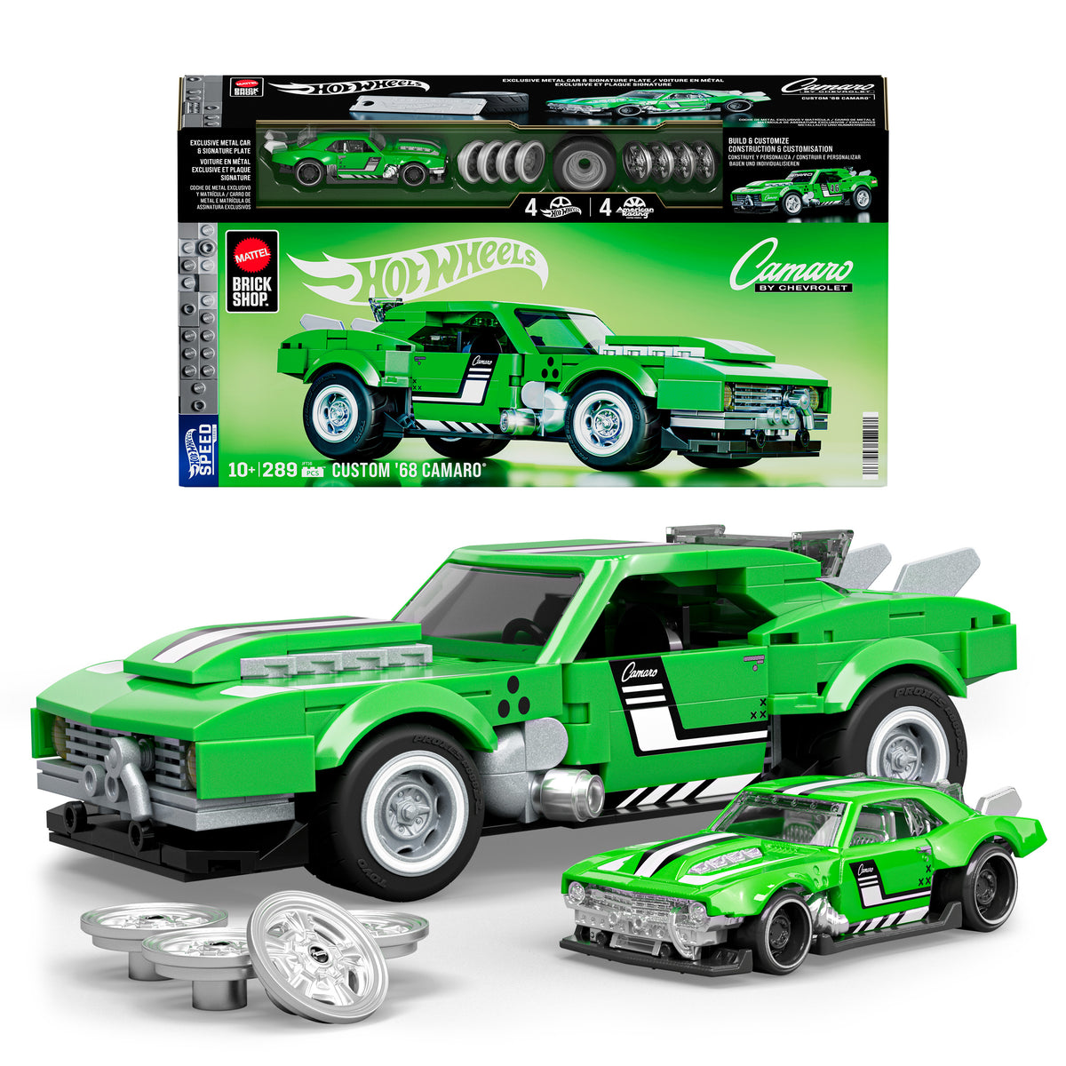 Mattel Brick Shop Hot Wheels Custom '68 Camaro yapı oyuncağı seti (289 Parça), koleksiyoncular için