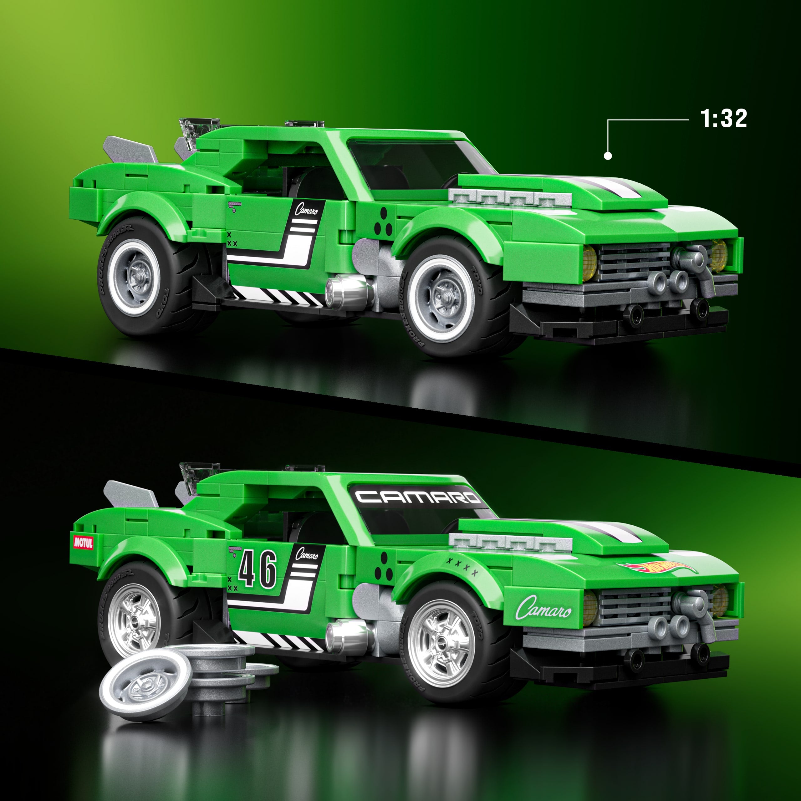 Mattel Brick Shop Hot Wheels Custom '68 Camaro yapı oyuncağı seti (289 Parça), koleksiyoncular için