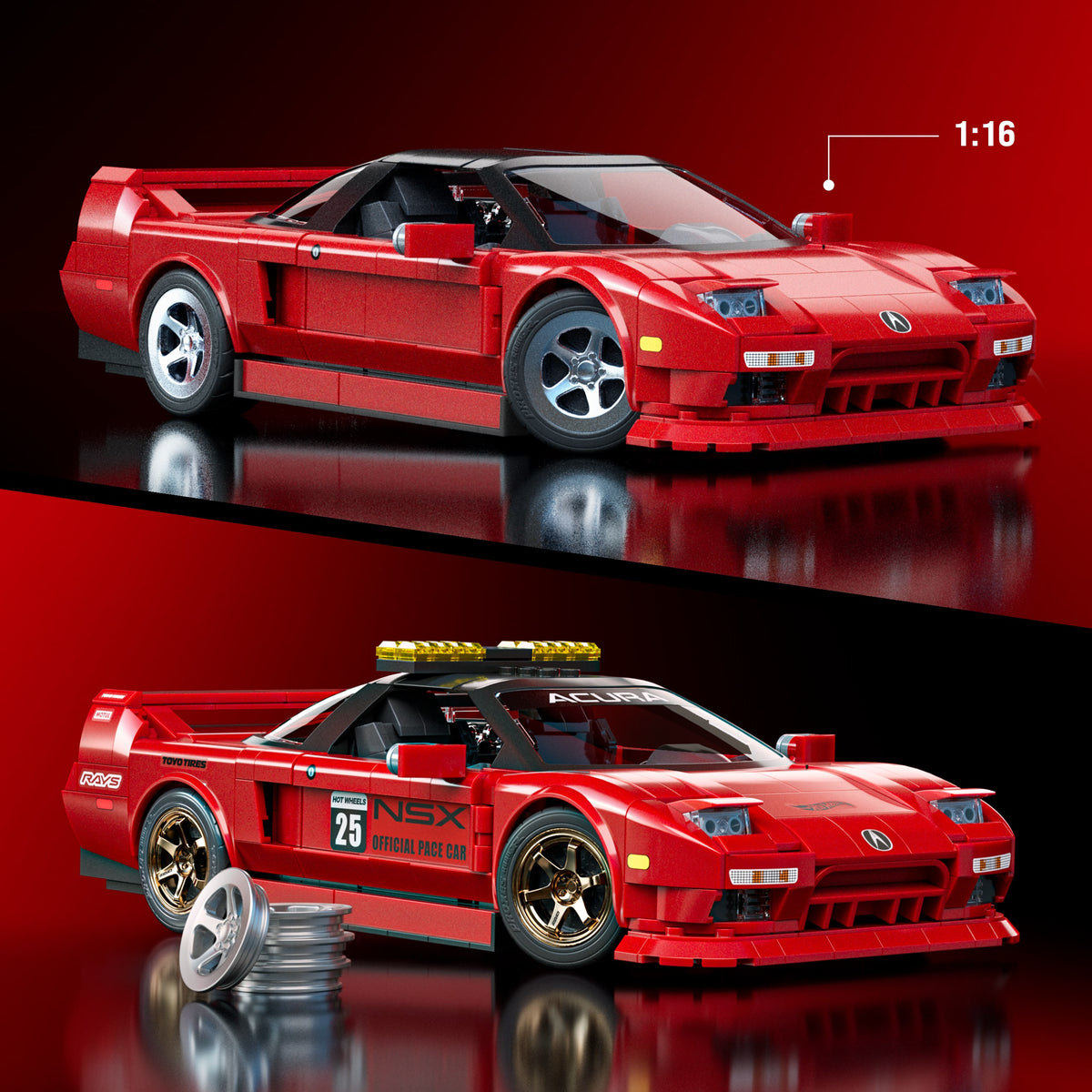 Mattel Brick Shop Hot Wheels '90 Acura NSX Yapı oyuncağı (876 parça), koleksiyoncular için