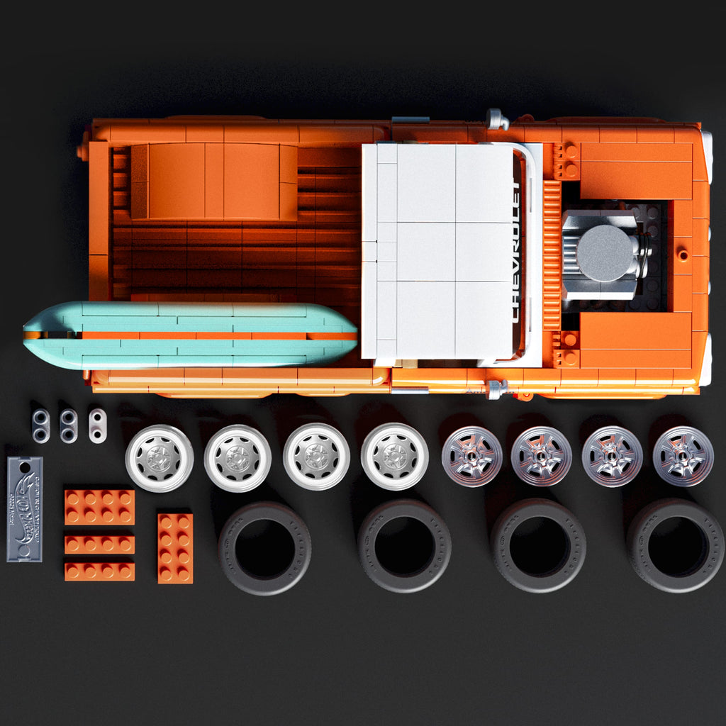 Mattel Brick Shop Hot Wheels Custom '62 Chevy Pickup oyuncağı seti (858 Parça), koleksiyoncular için