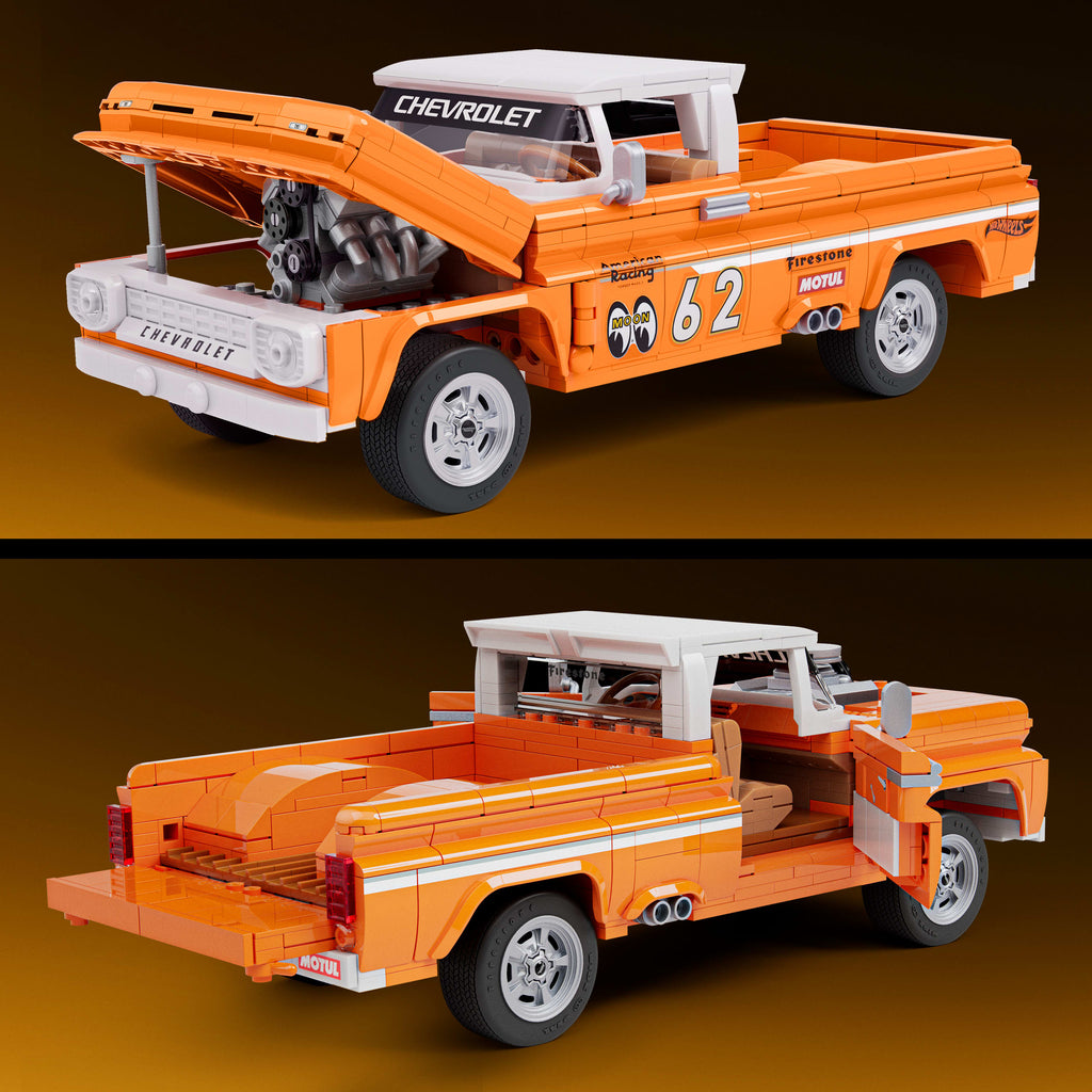 Mattel Brick Shop Hot Wheels Custom '62 Chevy Pickup oyuncağı seti (858 Parça), koleksiyoncular için