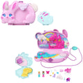 Giyilebilir çanta şeklinde Polly Pocket 2'si 1 Arada Tavşancıklar mini oyun seti, 2 bebek ve evcil hayvanlar dahil 12 aksesuar