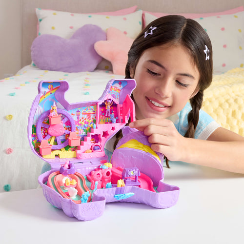 2 mikro bebek, evcil hayvanlar dahil 23 sürpriz aksesuar ve dönme dolap ile doğum günü partisi temalı Polly Pocket Parti Kediciği oyun seti