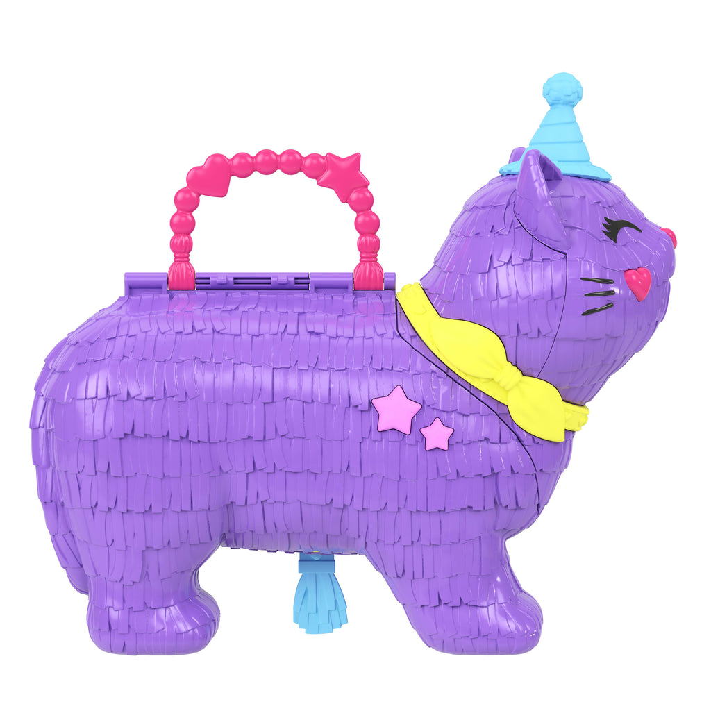 2 mikro bebek, evcil hayvanlar dahil 23 sürpriz aksesuar ve dönme dolap ile doğum günü partisi temalı Polly Pocket Parti Kediciği oyun seti
