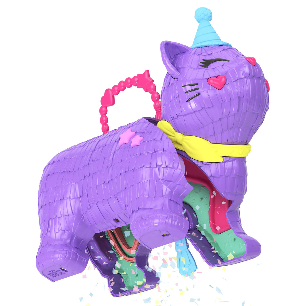 2 mikro bebek, evcil hayvanlar dahil 23 sürpriz aksesuar ve dönme dolap ile doğum günü partisi temalı Polly Pocket Parti Kediciği oyun seti