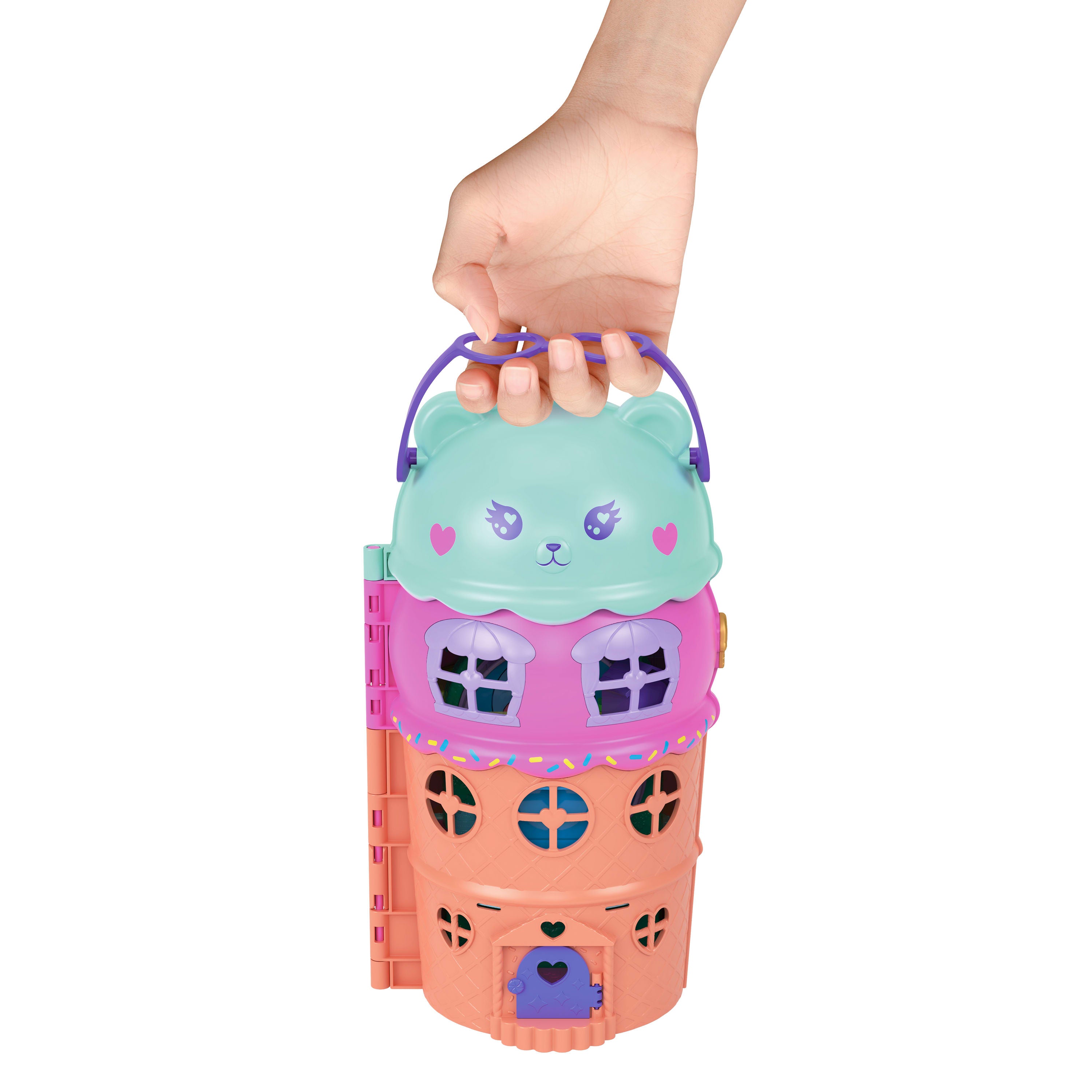 Polly Pocket bebekler ve oyun seti, mobilya ve evcil hayvanlar dahil 25'ten fazla aksesuarıyla asansörlü Dondurma Evi