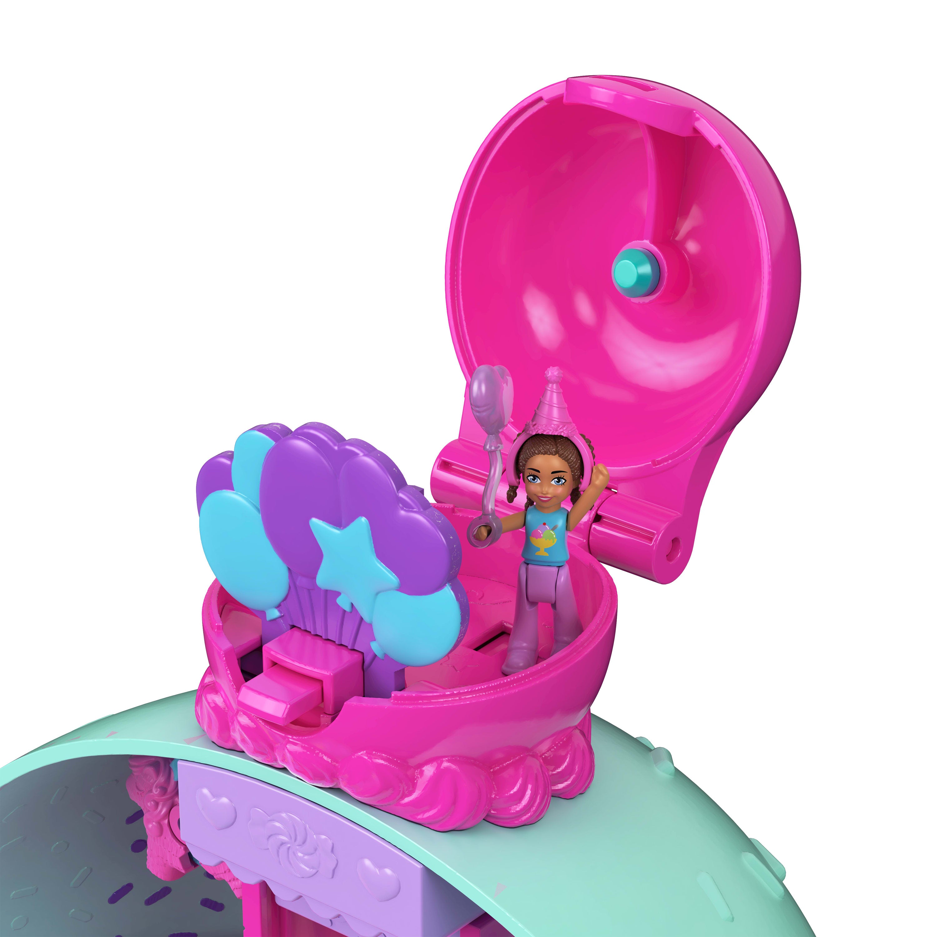 Polly Pocket bebekler ve oyun seti, mobilya ve evcil hayvanlar dahil 25'ten fazla aksesuarıyla asansörlü Dondurma Evi