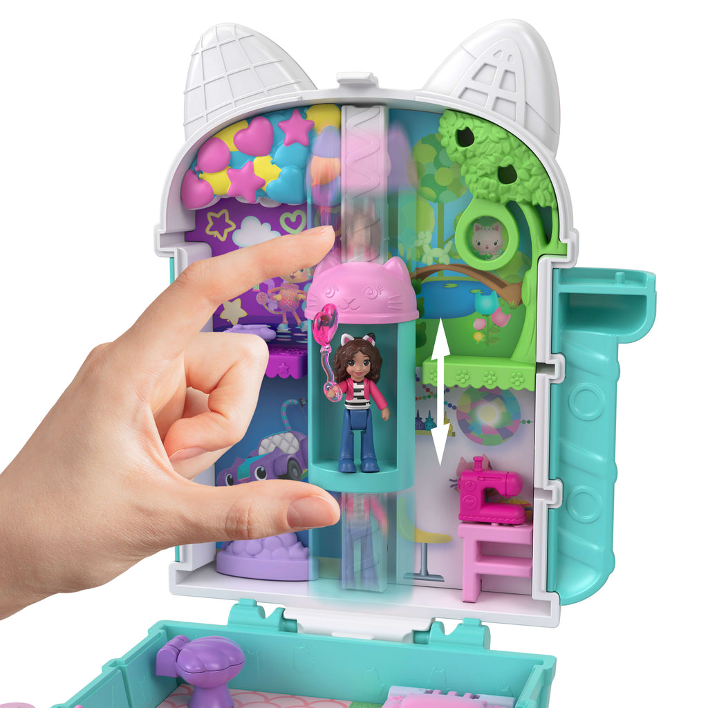 Polly Pocket ve Gabby's Dollhouse mikro bebekler ve mini oyun seti, 9 aksesuar ve kedicik dostlar