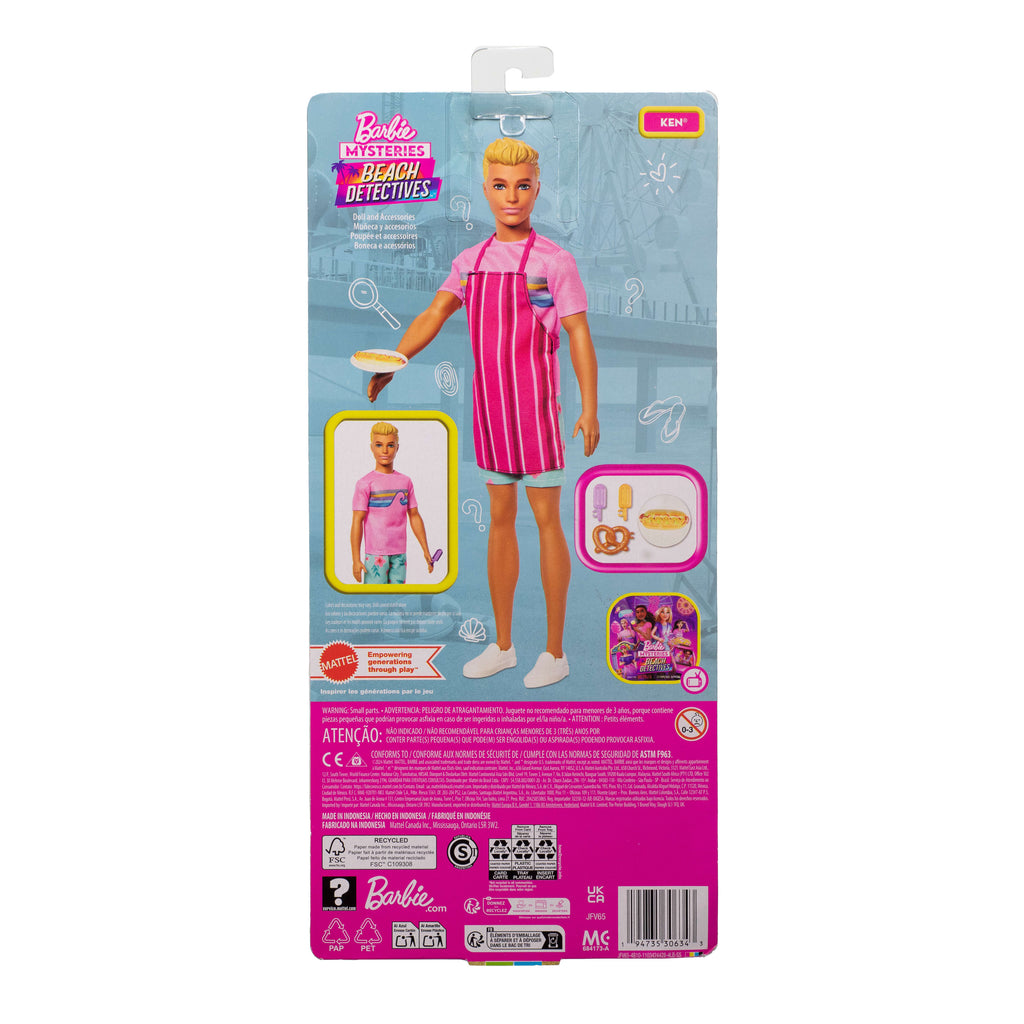 Klasik kıyafeti ve hikaye anlatımını zenginleştiren aksesuarlarıyla Barbie Mysteries: Beach Detectives Ken bebek