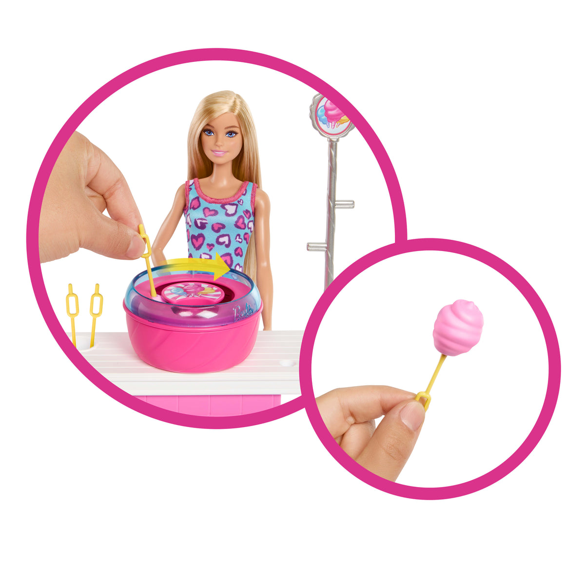 Barbie Mysteries: Beach Detectives Barbie "Malibu" bebek, pamuk şeker makinesi ve aksesuarlar ile oyun seti