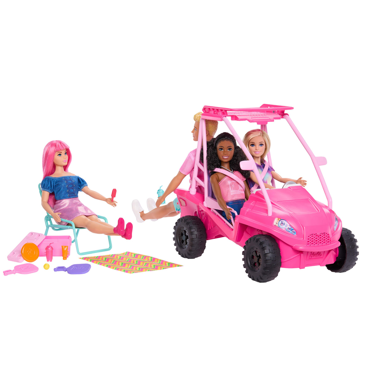 Barbie Mysteries: Beach Detectives Plaj Arabası oyun seti ve 10'dan fazla aksesuar