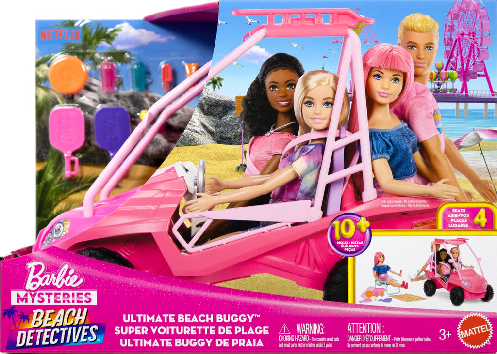 Barbie Mysteries: Beach Detectives Plaj Arabası oyun seti ve 10'dan fazla aksesuar