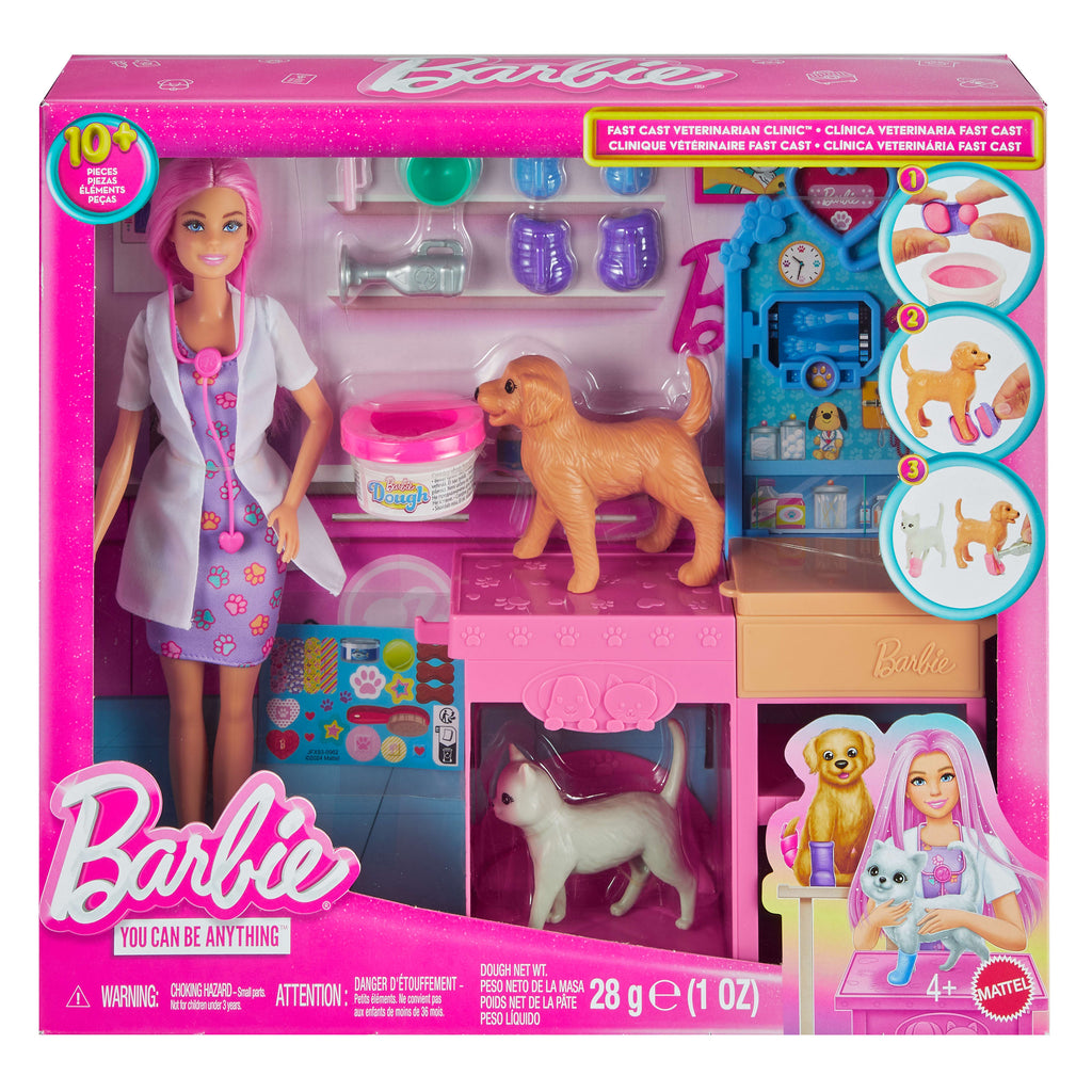 Barbie'nin Veteriner Kliniği oyun seti, pembe saçlı bebek, veteriner eşyaları ve 10'dan fazla aksesuar