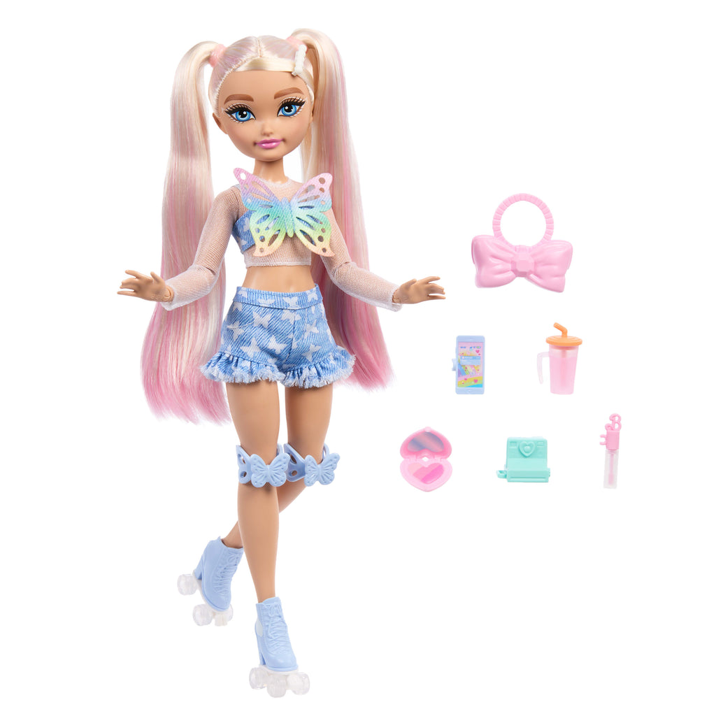 Rüya Arkadaşlar Patenci Barbie "Malibu" bebek ve makyaj temalı 9 aksesuar