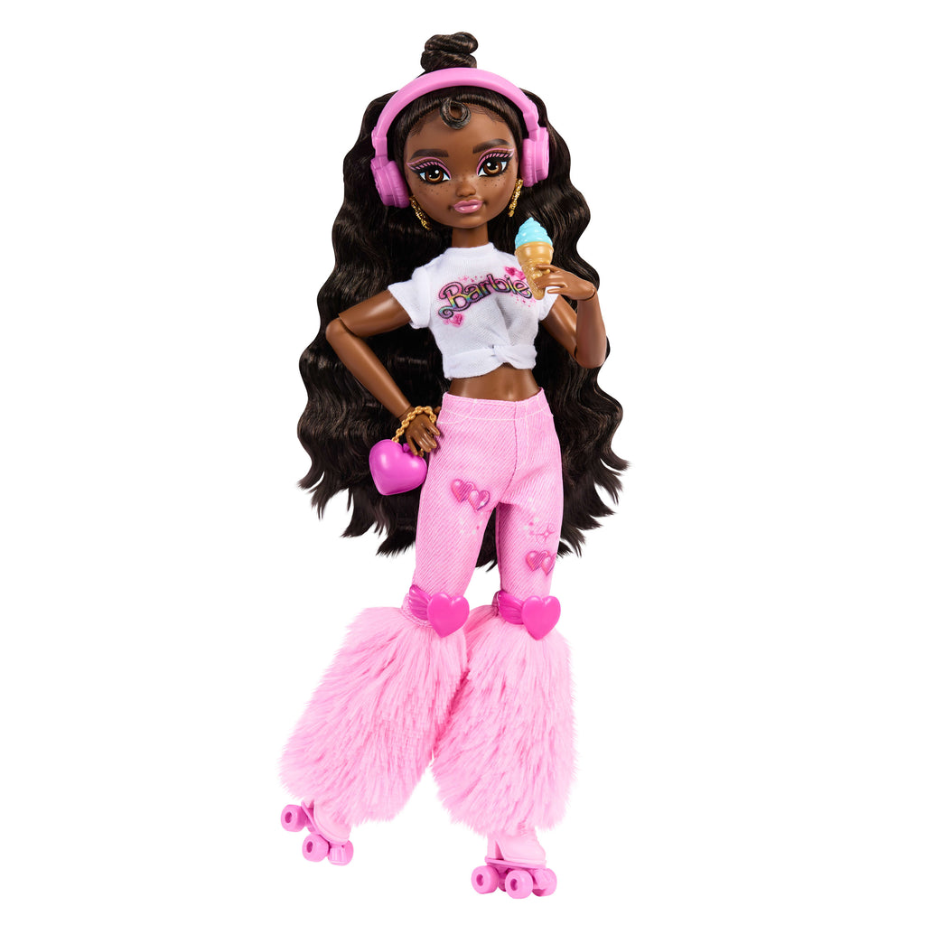 Rüya Arkadaşlar Patenci Barbie "Brooklyn" bebek ile müzik ve video temalı 9 aksesuar