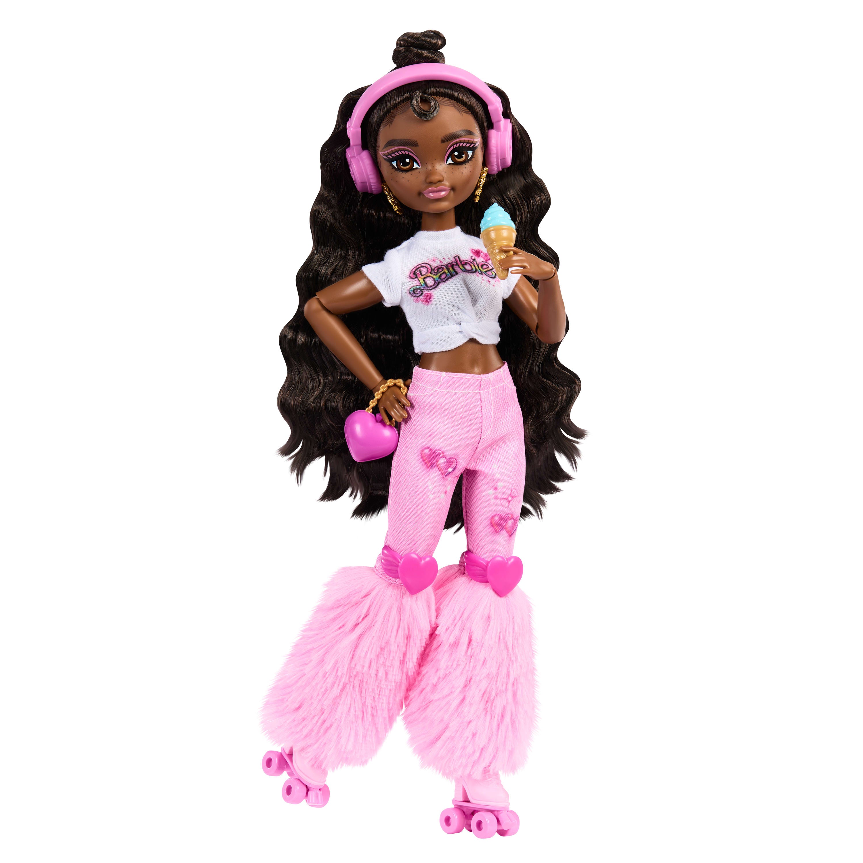 Rüya Arkadaşlar Patenci Barbie "Brooklyn" bebek ile müzik ve video temalı 9 aksesuar