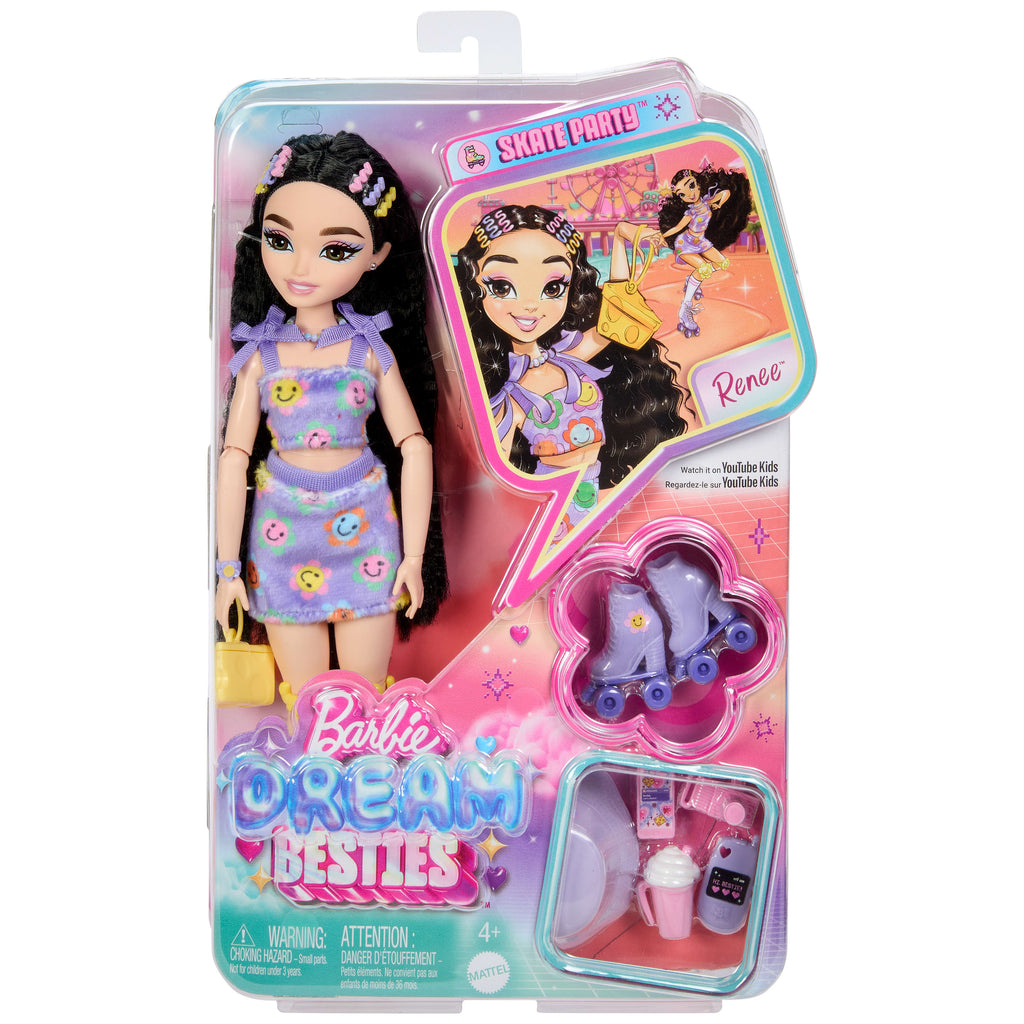 Rüya Arkadaşlar Patenci Barbie Renee bebek ile video ve yemek temalı 12 aksesuar