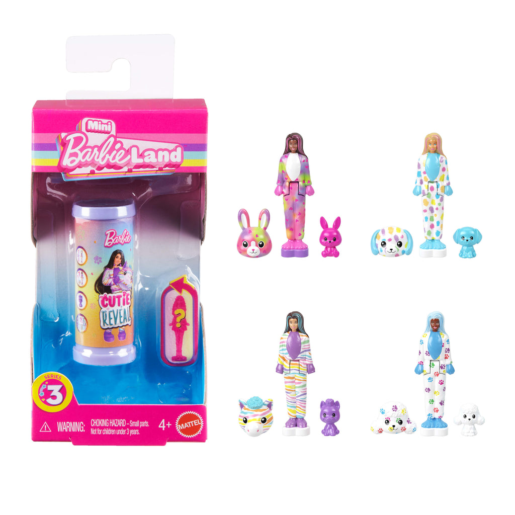 Barbie Mini BarbieLand Color Reveal deniz kızı bebekler, 4 cm'lik bebek, sürprizli su değişimi (Stiller çeşitlilik gösterebilir), Seri 3