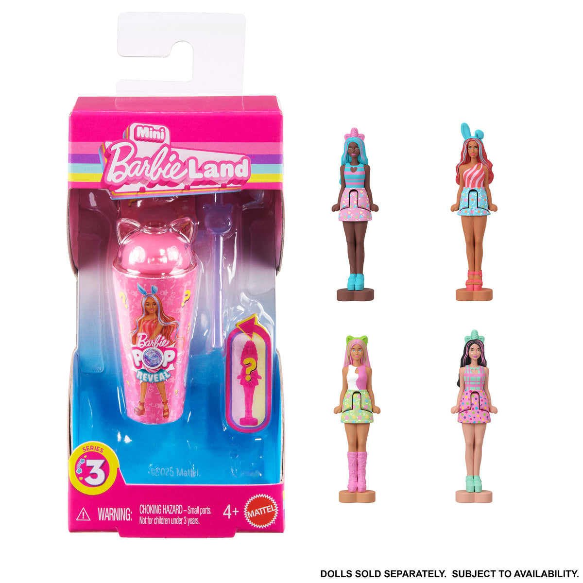 Barbie Mini BarbieLand Color Reveal deniz kızı bebekler, 4 cm'lik bebek, sürprizli su değişimi (Stiller çeşitlilik gösterebilir), Seri 3