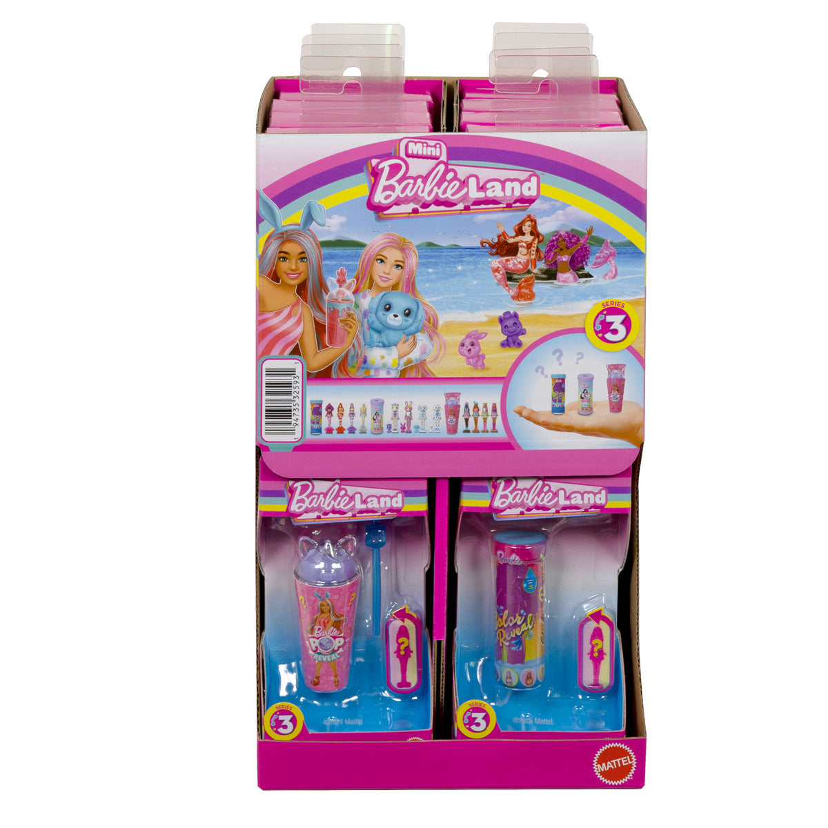 Barbie Mini BarbieLand Color Reveal deniz kızı bebekler, 4 cm'lik bebek, sürprizli su değişimi (Stiller çeşitlilik gösterebilir), Seri 3