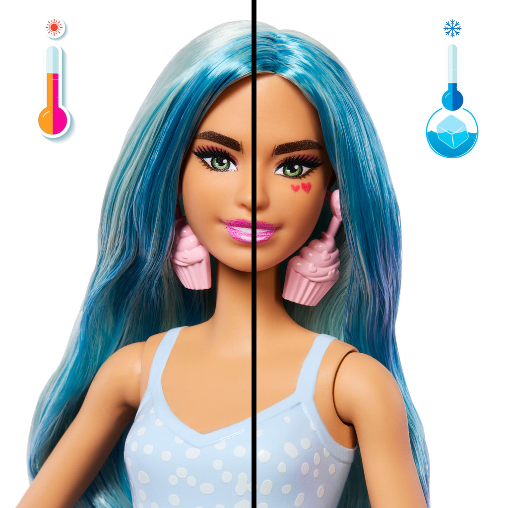 Barbie Pop Reveal Atıştırmalık Serisi bebek ve aksesuar seti, Kapkek Düşkünü Havalı Kız ve evcil hayvanı
