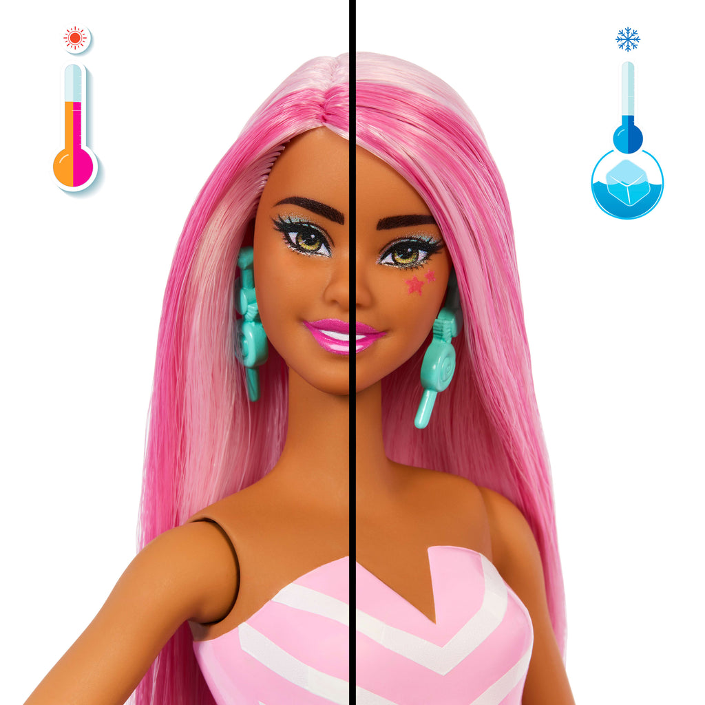 Barbie Pop Reveal Atıştırmalık Serisi bebek ve aksesuar seti, Lolipop Düşkünü Şeker Kız ve evcil hayvanı