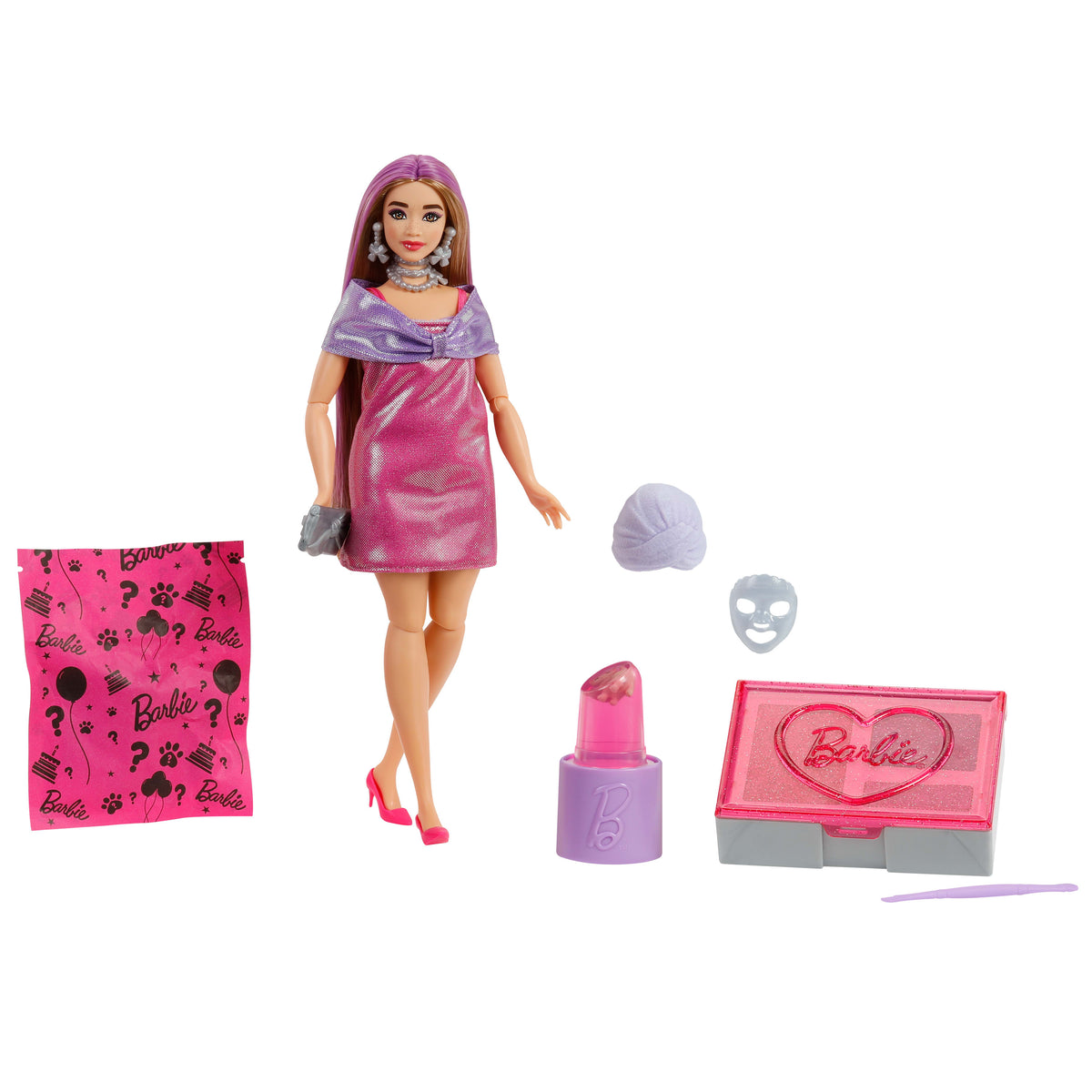 Pembeli ve ışıltılı Barbie Parti Paketi Muhteşem Parti serisi bebek, aksesuarlar ve 10 sürpriz