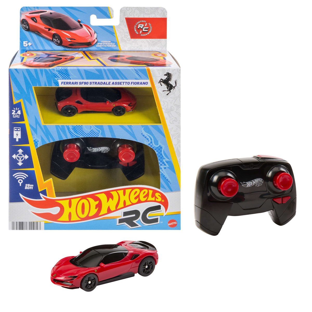 Pille çalışan uzaktan kumandalı ve 1:64 ölçekli Hot Wheels Ferrari SF90 Stradale Assetto Fiorano araba